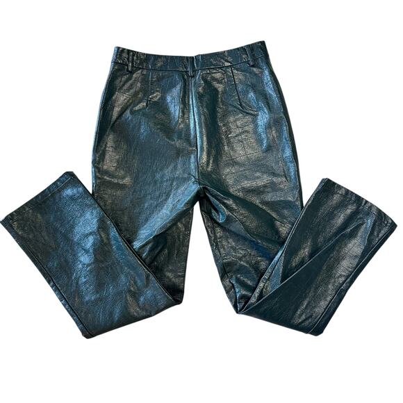 4th & Reckless Leather Look Embossed High Rise Flare Dark Teal Trousers Sz Large - Picture 5 of 9